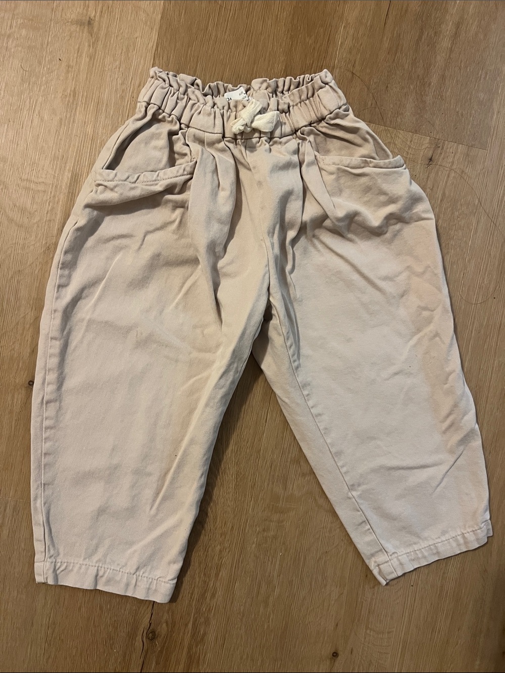 Zara Kids Cream Elastic-Waist Pull-On Pants